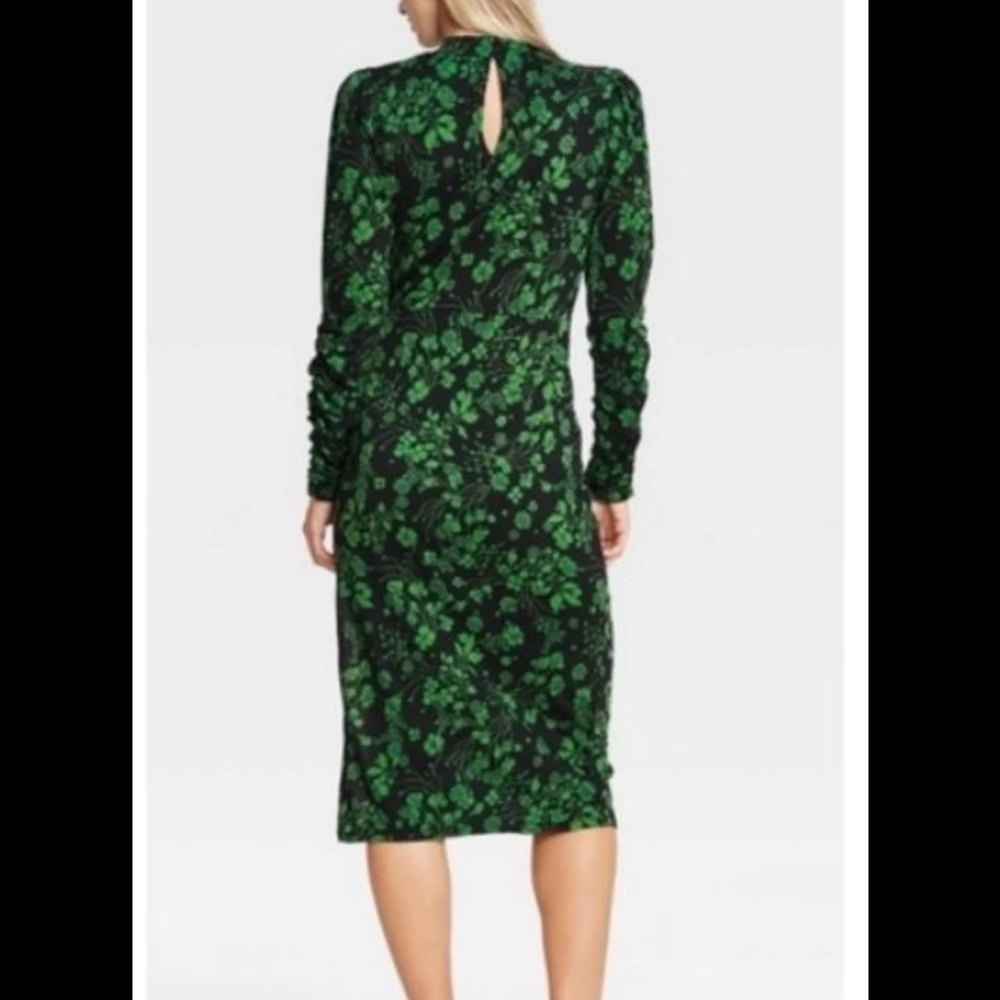 Who What Wear XS Sexy Green & Black Floral Long Sleeve Bodycon Dress high slit - Picture 3 of 5